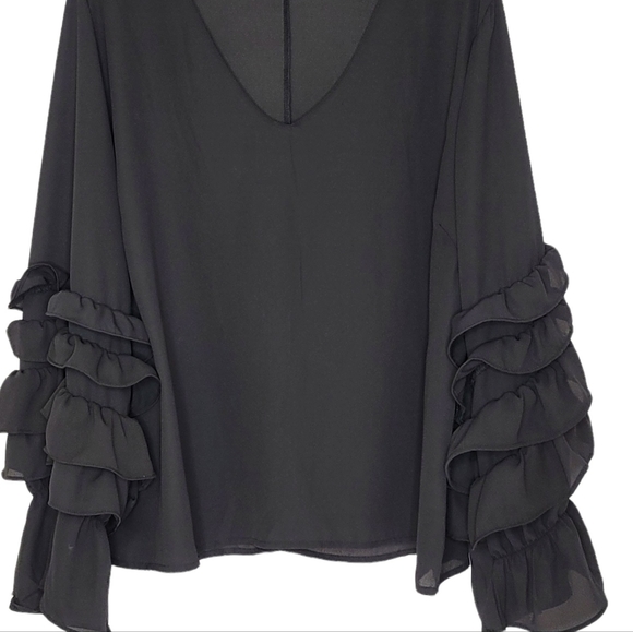 Black Ruffle Sleeve Top - Picture 2 of 4